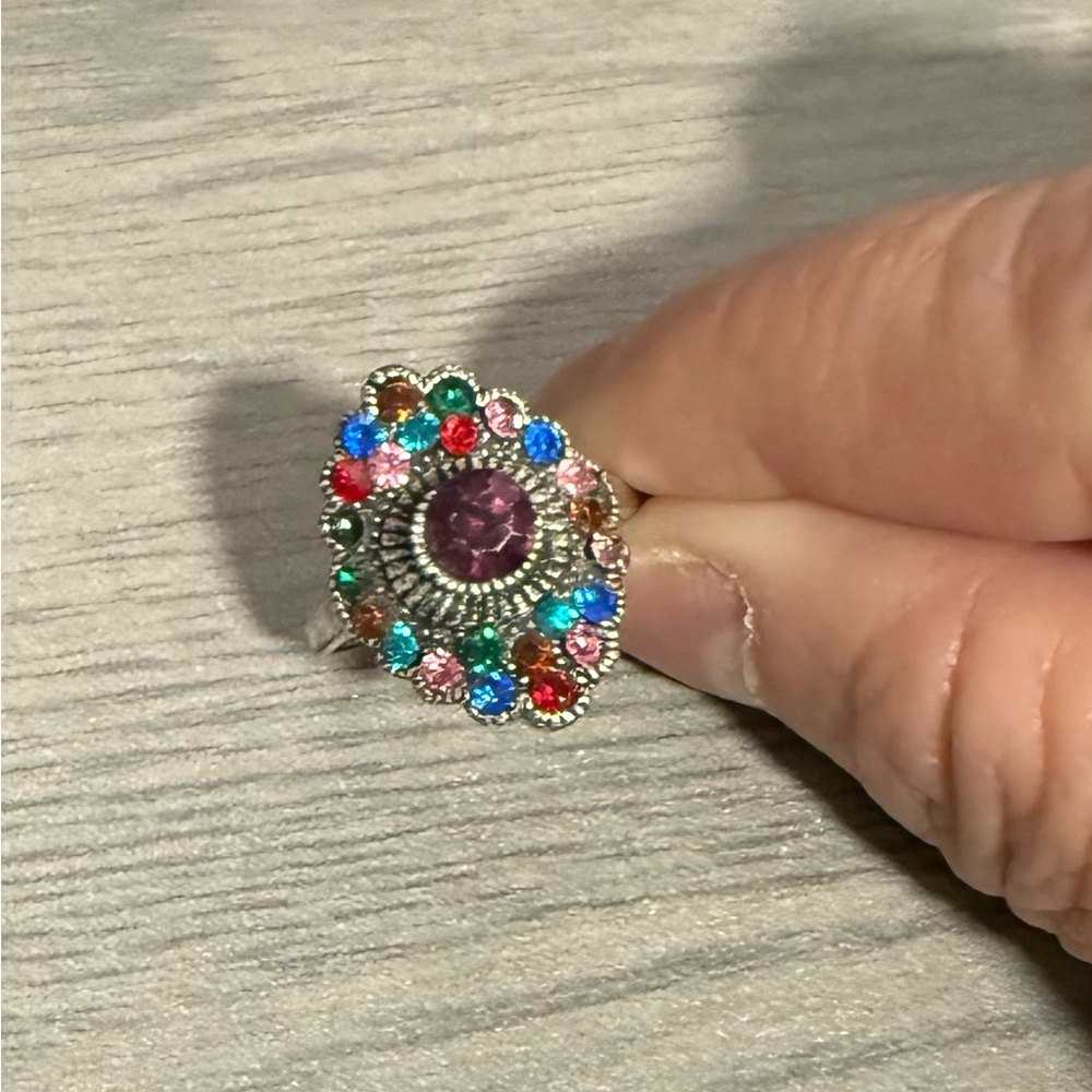 Vintage Silver Multi Color Stone Ring SZ 7